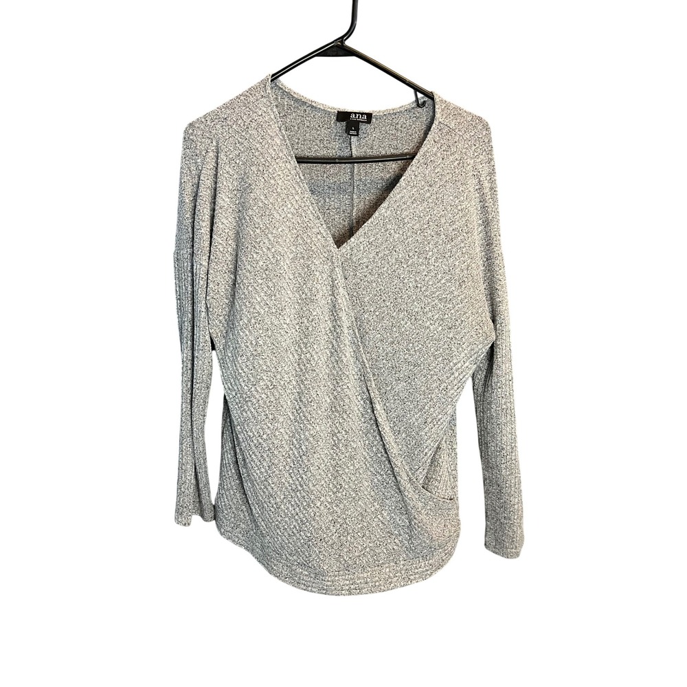 ANA A New Approach Womens Gray Wrap Long Sleeve Knit Sweater Top Size L
